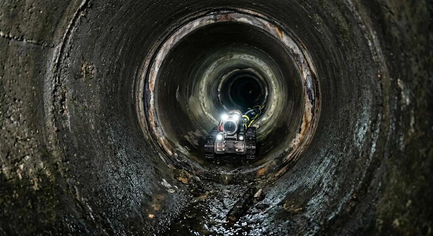 Robotic sewer camera inspecting pipe interior for Sewer Line Cleaning in Morrisville